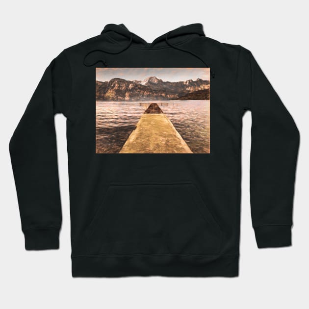 Sea jetty mountain vista Hoodie by stuartchard